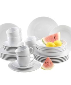 MÄSER Serie Barca Porzellanteller Set für 6 Personen 30-Tlg. Kombiservice Weiss