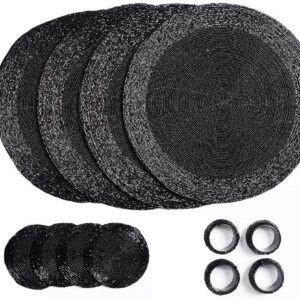Penguin Home® Glasperlen Tischsets - Schwarz - Rund - Für Feinabendgesellschaften - Präzise Handarbeit - Durchmesser: 32