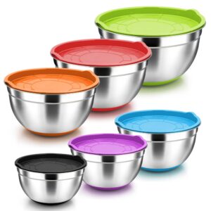Herogo Rührschüssel 6er Set, Edelstahl, ideal für Kochen/Backen/Aufbewahren/Servieren, Luftdichtes Deckel & Rutschfeste
