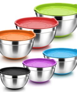 Herogo Rührschüssel 6er Set, Edelstahl, ideal für Kochen/Backen/Aufbewahren/Servieren, Luftdichtes Deckel & Rutschfeste
