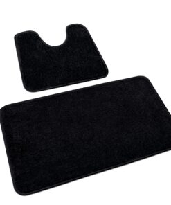 Weiche Mikrofaser Badezimmermatte Set Schwarz, rutschfeste Badvorleger für Badestellplatz und WC-Vorleger, Waschbar und