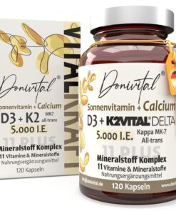 Vitamin D3 5000 I.E. K2 Vital Kapseln - Starker Knochen und Muskelbau, 120 Stück Vegan