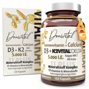 Vitamin D3 5000 I.E. K2 Vital Kapseln - Starker Knochen und Muskelbau, 120 Stück Vegan