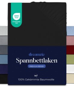 Dreamzie Premium Spannbettlaken 120x200 cm - Dünnspannbett für dicke Matratzen, 100% Jersey Baumwolle, Oeko-Tex Zertifiz