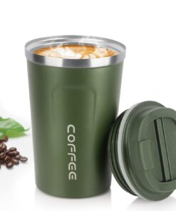 MOMSIV Doppeltwandiger Edelstahlbecher 380ml Grün - Auslaufsicher für Kaffee, Tee und Wasser - Reise-Friendly Autobecher
