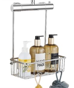 GERUIKE Hängender Duschkorb - Edelstahl, Chrom Silber, Duschregal ohne Bohren, Badezimmer Organizer, Shampoo Halterung,