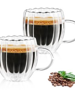 KAMEUN Doppelwandige Kaffeegläser mit Henkel für Americano, Tee und Milch | KAMEUN Double-Walled Thermogläser 250ml für
