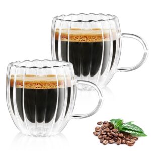 KAMEUN Doppelwandige Kaffeegläser mit Henkel für Americano, Tee und Milch | KAMEUN Double-Walled Thermogläser 250ml für