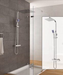 Regendusche Duschsystem ohne Armatur mit Thermostat, 38°C Duschkopf chromed, silber, 30x30cm Quadrat