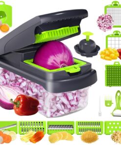 15 in 1 Multifunktionaler Gemüseschneider | 8 Edelstahl Klingen | Mit Handschutz für Sicheres Schneiden & Würfeln
