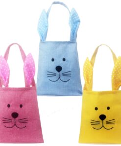 3-Pack Osterhasen Stofftaschen für Kinder leer, Kaninchen Ohren Design Jute Tuch Tote Taschen für Kinder Oster+Eier+Jagd