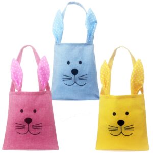 3-Pack Osterhasen Stofftaschen für Kinder leer, Kaninchen Ohren Design Jute Tuch Tote Taschen für Kinder Oster+Eier+Jagd
