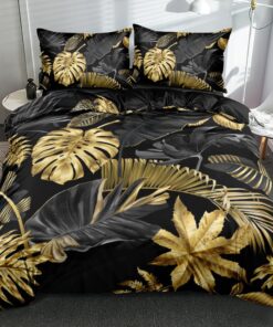 Luowei 3D Gold Blatt Muster Bettwäsche Set Weich Mikrofaser Reißverschluss inklusive 80x80cm
