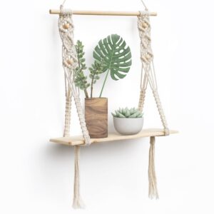 Afuly Wandregal Holz & The Forest Stewardship Council für das Badezimmer und das Wohnzimmer mit handgewebten Schweberega