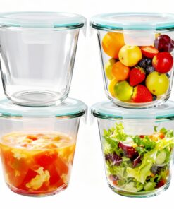 4er Set runde Glasbehälter mitDeckel,700ml Mikrowellenfeste Suppenbehälter für Meal Prep,Glasfrischhaltedosen mit Luftdi