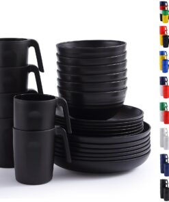 Berglander Schwarz 24-teiliges Plastikgeschirr für 6 Personen - ideal für Zuhause, Garten und Picknick | Berglander Wie