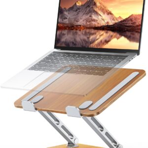 CIRYCASE Höhenverstellbarer Aluminium & Holz Laptop Ständer, Kompatibel mit MacBook & HP 10-16" (Königlicher Teak-Gran),