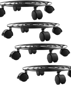 FUNSUEI Pflanzenroller Metall Schwarz für Indoor und Outdoor | 27cm Rund Pflanzenständer mit Rädern von FUNSUEI | 4 Stü