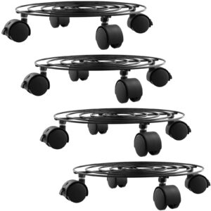 FUNSUEI Pflanzenroller Metall Schwarz für Indoor und Outdoor | 27cm Rund Pflanzenständer mit Rädern von FUNSUEI | 4 Stü