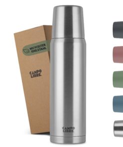 Campo Libre. Jaco® Thermoskanne, 1L, haltet das Warme 24 Std. bei, Isolierflasche aus edlem, recyceltem Edelstahl für ak