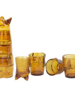 Doiy - Glasbecher Katzenform - für Kristallfans - stapelbar und spülmaschinenfest - gelb - 4 Stück - 7x8x29cm