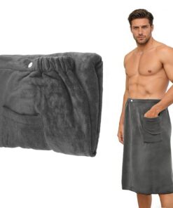 Saunakilt Herren 70x140cm Verstellbar Schnelltrocknend für Sauna Fitnessstudio Strand (Grau)