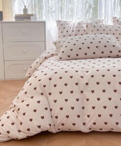 Vogiay Mädchen Bettwäsche Rosa Herzen Gestreift ÖKO-TEX - Kinderbettbezug und Kissenbezug