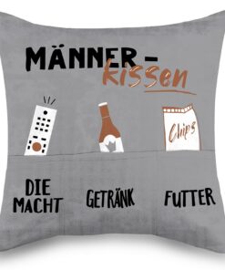 EMITUOFO Männer Kissenbezug mit 3 Taschen | Hochwertiger Zierkissenbezug für Papa | Geburtstagsgeschenk 45x45cm