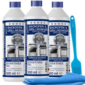 Backofenreiniger extra stark 3x500ml | mit Pinsel + Mikrofasertuch | Grillreiniger | selbstarbeitend | gegen Eingebrannt