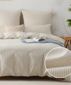 SOULFUL Baumwolle Gestreift Bettwäsche 100% Gewaschene Baumwolle Beige für Erwachsene Enthält Bettbezug und Kissenbezüge