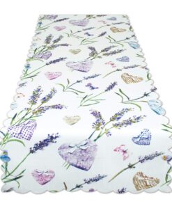 Tischläufer Lavendel und Herzen - Weiss, 40x140 cm, ideal fuer Frühling und Sommer - Haushaltsaccessoires