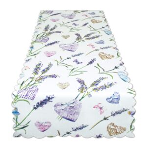 Tischläufer Lavendel und Herzen - Weiss, 40x140 cm, ideal fuer Frühling und Sommer - Haushaltsaccessoires