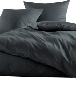 Mako-Satin Baumwollsatin Bettwäsche Uni einfarbig Anthrazit (240 cm x 220 cm)