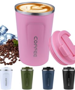 Disoza Thermotasse to go mit Thermo Becher (Rosa) Disoza Termokaffeebecher 380 ml Thermobecher mit Deckel (Rosa) Dis