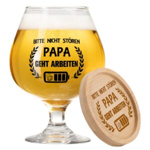 PRSTENLY Vatertagsgeschenk für Papa, 17OZ Bierkrug Glas+Bambus Untersetzer, perfektes Geburtstagsgeschenk für Vater