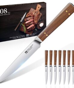 Purple Dragon Küchenzeug Set - 8 Teilig Glattschliff Steakmesser mit Holzgriff, Top-Qualität Edelstahl, Geschenk für Um