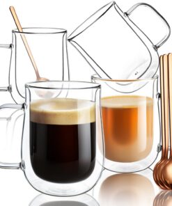 **Kompatible Double Wall Glass Coffee Mugs 16 OZ für Cappuccino, Latte und Tee mit Isolierung und 4pcs Set** | **Borosi