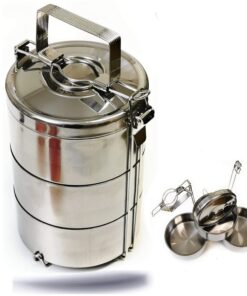 Kerafactum Essenträger Edelstahl Wärmebehälter für Indian Lunchbox 3 Box 2,7 Liters Speisenbehälter Warmhalten