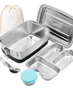 Edelstahl Brotdose 2000ML Auslaufsicher für Erwachsene und Kinder Picknick Lunchbox