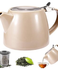 Teekanne mit Siebeinsatz - Isoliert und Tropffrei für Losen Tee (Kamel) 500ML Keramik Schwarz Porzellan Tea Pot