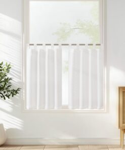 TOPICK Vangao moderne Küchen Gardinenweiß Leinenoptik Bistrogardinen 2er Set 70Bx60H cm mit Schlaufen für Kleine Fenster