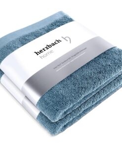 herzbach home Premium Handtücher 50 x 100 cm 2er-Set (Graublau) – Weich & saugstark, 100% Baumwolle (OEKO-TEX MADE IN GR