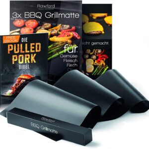 Rawford PREMIUM Grillmatte Gasgrill - Grillmatte & Grillfolie für Holzkohle, Elektro & Backofen - PTFE Matten für Gasgri