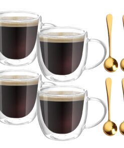 BORDEAG Doppelwandige Latte Macchiato Gläser Set Für Café und Tee - 250ml Doppelwandige Glastassen Mit Henkel, 4 Stück K