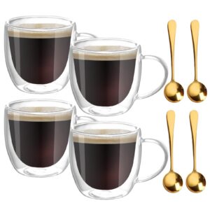 BORDEAG Doppelwandige Latte Macchiato Gläser Set Für Café und Tee - 250ml Doppelwandige Glastassen Mit Henkel, 4 Stück K