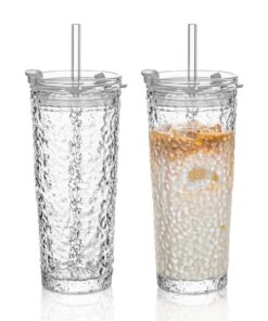 KEMORELA Trinkgläser aus Glas mit Deckel & Strohhalm - 530ml ClimeCo Certified, Auslaufsicher, BPA-frei