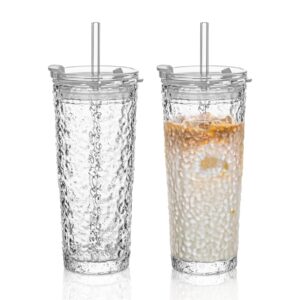 KEMORELA 2x Trinkgläser aus Glas mit Deckel & Strohhalm – 530ml Mason Jar Stil, Auslaufsicher, BPA-frei, Spülmaschinenfe