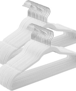 SONGMICS Kleiderbügel Samt, 41,5 cm breit, gut belastbar, um 360° drehbarer Haken, für Jacken, Anzüge und Mäntel, Weiß-S