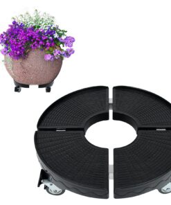 FIVMEN Pflanzenroller, tragfähig 300 kg, outdoor, mit 360° drehbaren Rädern, Blumenroller, rund 39-52cm, Schwarz