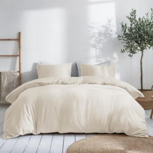 Dreamzie Bettwäsche Set - Baumwollbettwäsche Oeko-Tex - Beige - Für Erwachsene - Zum Schlafen - 220x240 cm + 2 Kissenbez